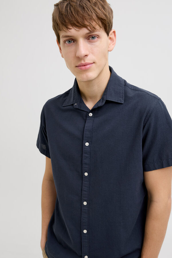 JJ REBEL Linen comfort fit shirt blue