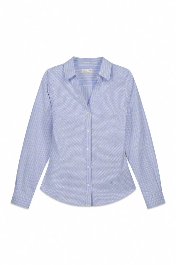 Springfield Oxford NECKLINE V cotton shirt blue