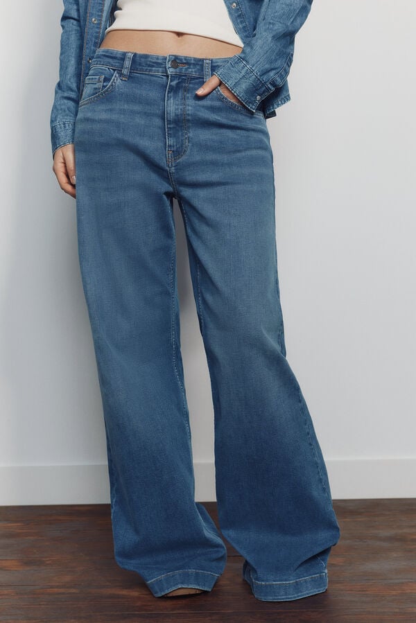 Springfield Wide high-rise jeans blue