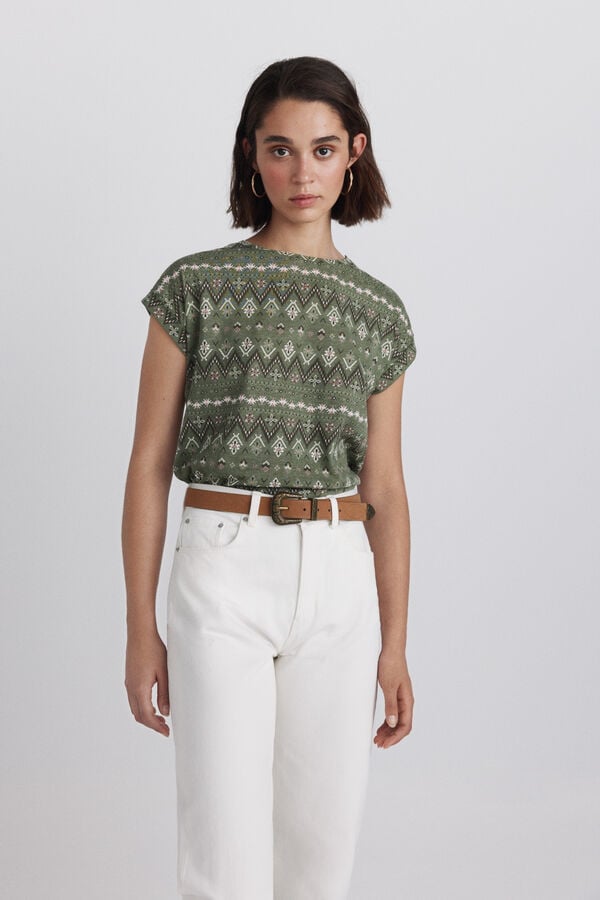 Springfield Printed shoulder button T-shirt printed