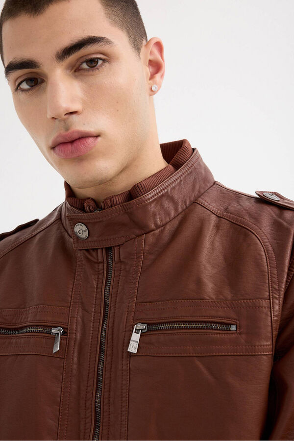 Inside Faux leather Jacket Braon