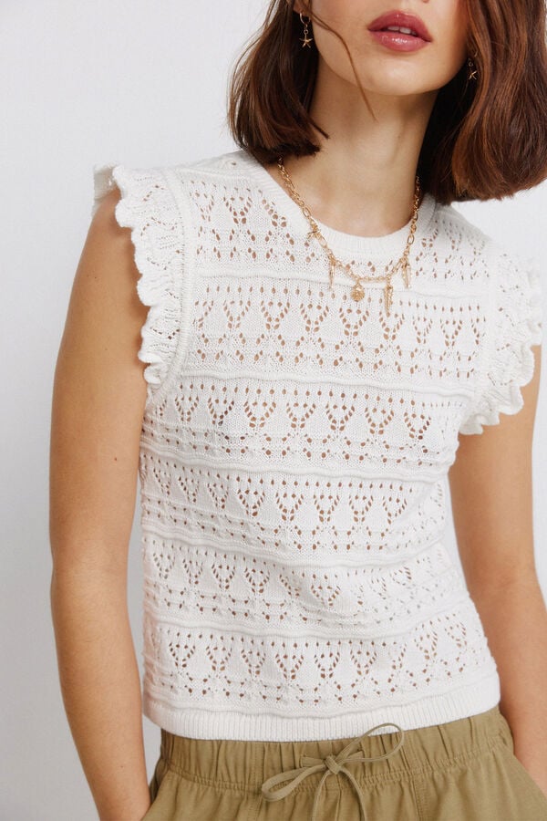 Springfield Pointelle ruffle top brown