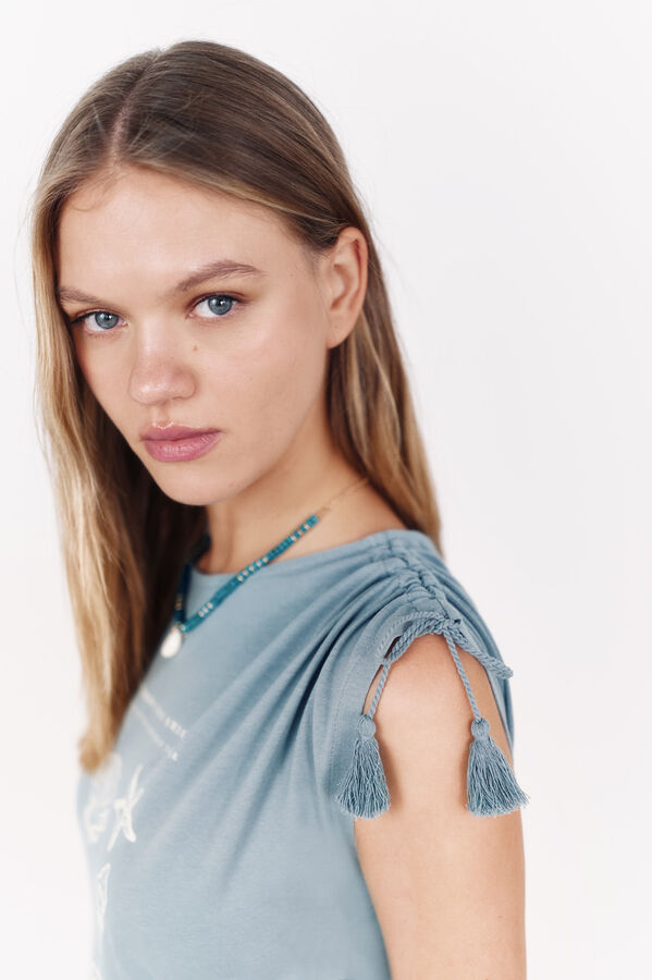 La Vecina Rubia short sleeve tassels tassel t-shirt blue
