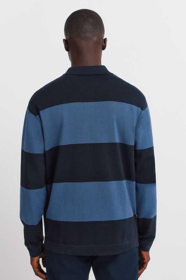 Springfield Colour block stripe polo shirt blue