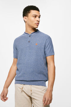 Springfield Jersey-knit mandarin collar polo shirt blue