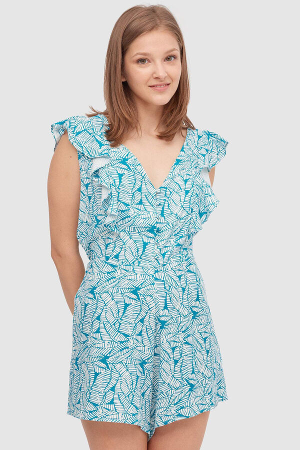 Springfield Printed short playsuit with ruffles blue