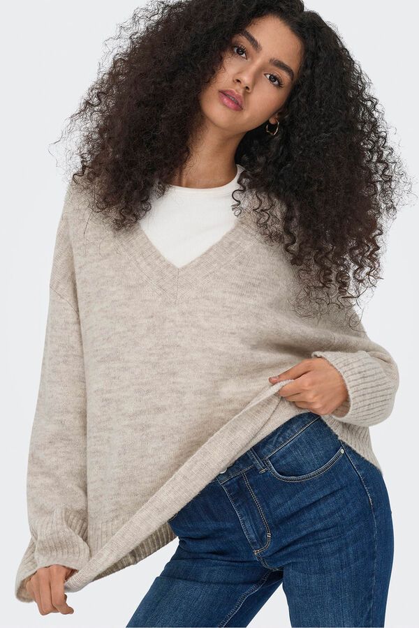 JDY Jersey cuello pico beige