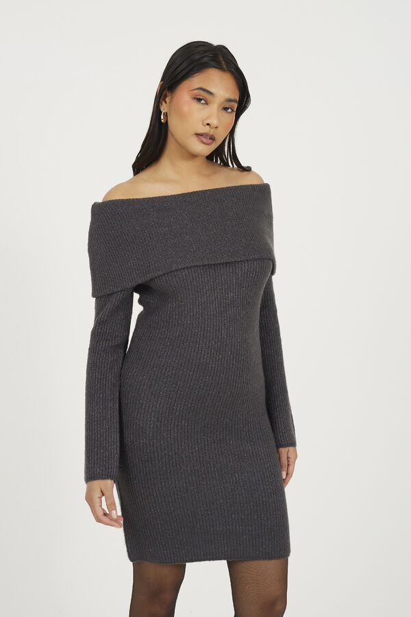 Brave Soul jersey-knit dress with bardot neck grey
