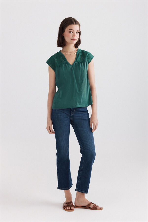 Springfield Camiseta bordado suizo verde