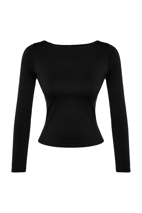Trendyol Blusa con cuello barco negro