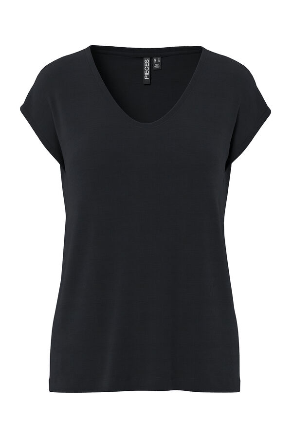 Pieces Cooles T-Shirt mit V-Ausschnitt Schwarz