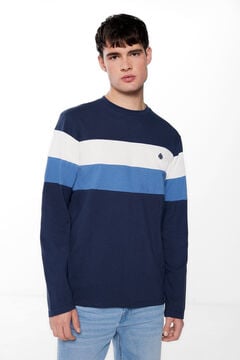 Springfield Long-sleeved piqué T-shirt with seams blue