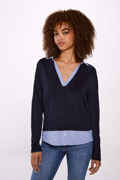 Springfield Combined shirt collar T-shirt blue