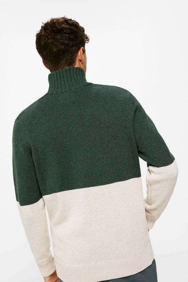 Springfield Colour block jumper with zipped high neck blue