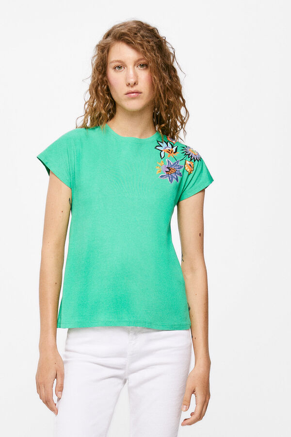 Springfield T-shirt Fleurs Épaules vert