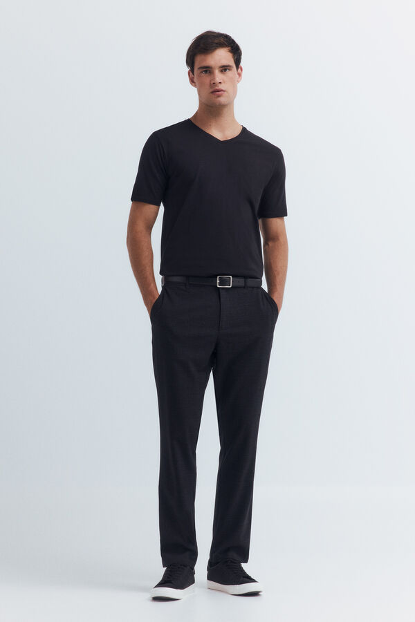 Springfield Basic cotton lycra V T-shirt black