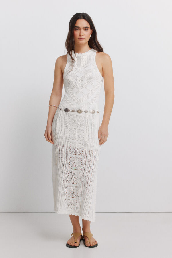 Springfield Vestido midi pointelle blanco