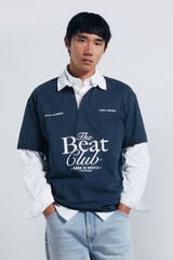 Springfield Rugby polo shirt with boxy fit texts blue
