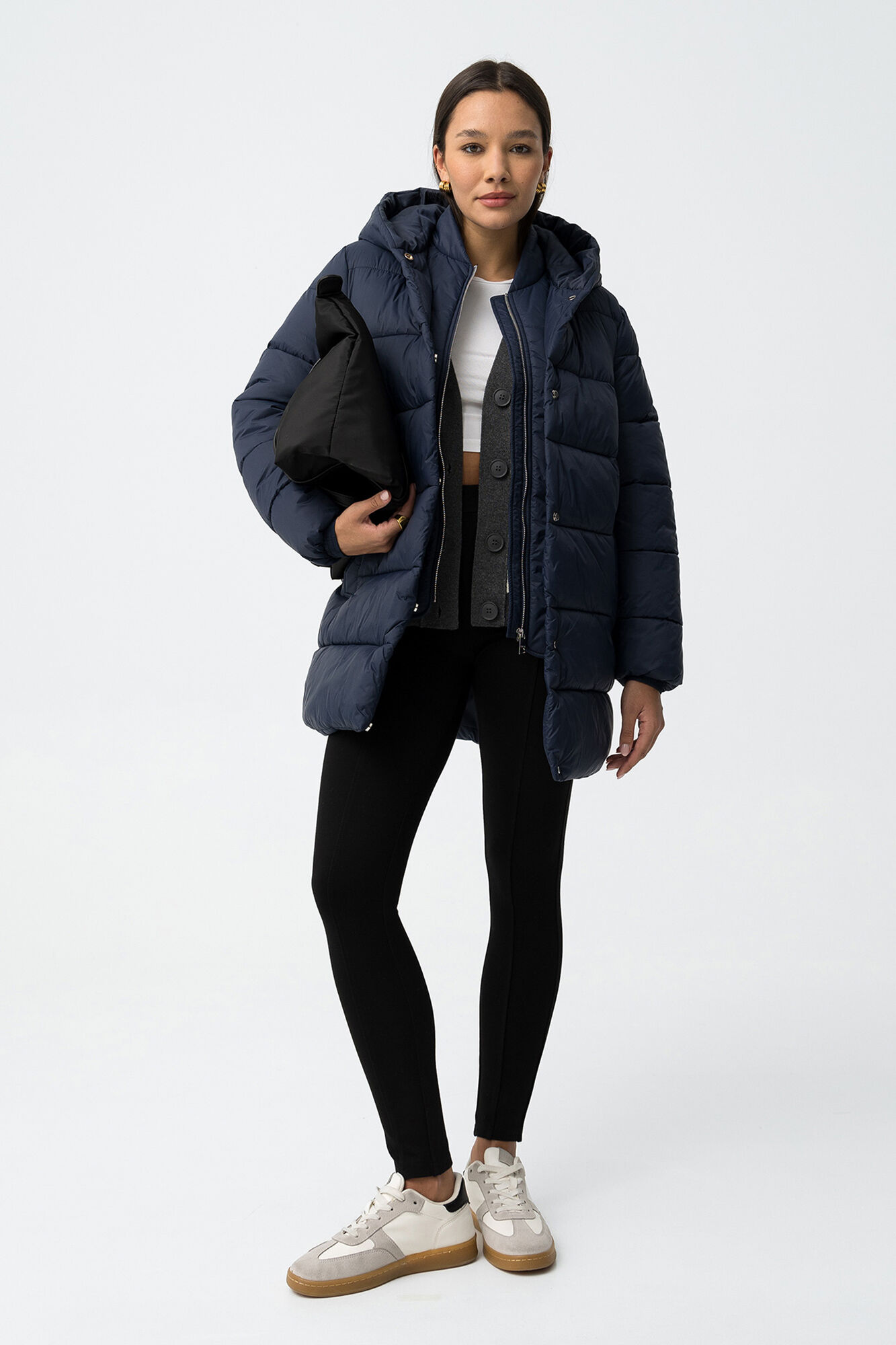 Tiffosi Abrigo Largo de Nailon Acolchado