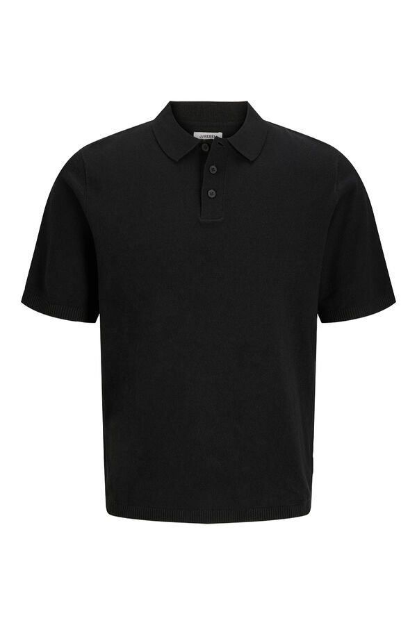 JJ REBEL Kurzarm-Strick-Poloshirt Schwarz