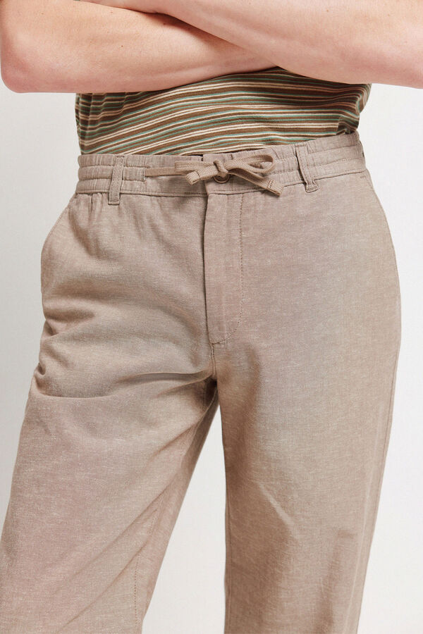 Springfield Pantalon chino comfort fit en lin nude