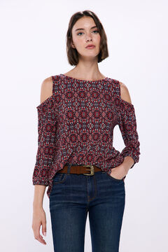 Springfield Ethnic blouse with bare shoulders bordeaux