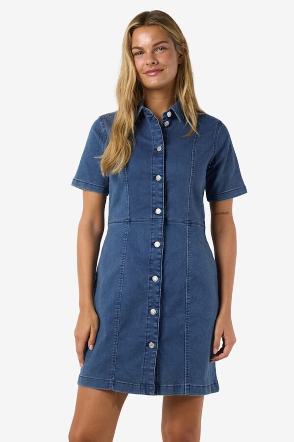 Noisy May Denim short sleeve collared button-front dress blue