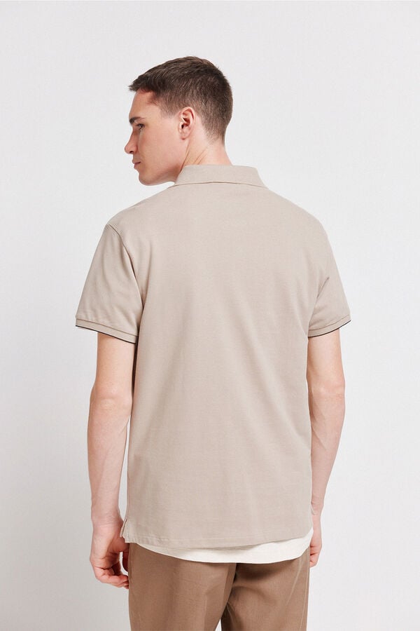 Springfield Piqu&eacute; contrast cuff slim fit polo shirt nude