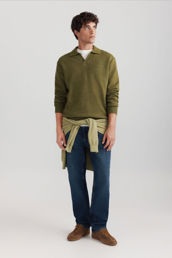 Springfield Soft touch polo neck jumper green
