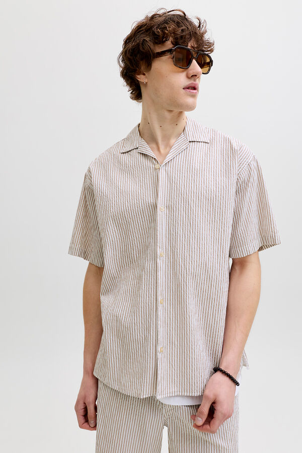 Jack & Jones Camisa resort seersucker beige