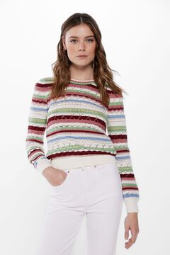 Springfield Šareni džemper od rupičaste strukturisane tkanine print