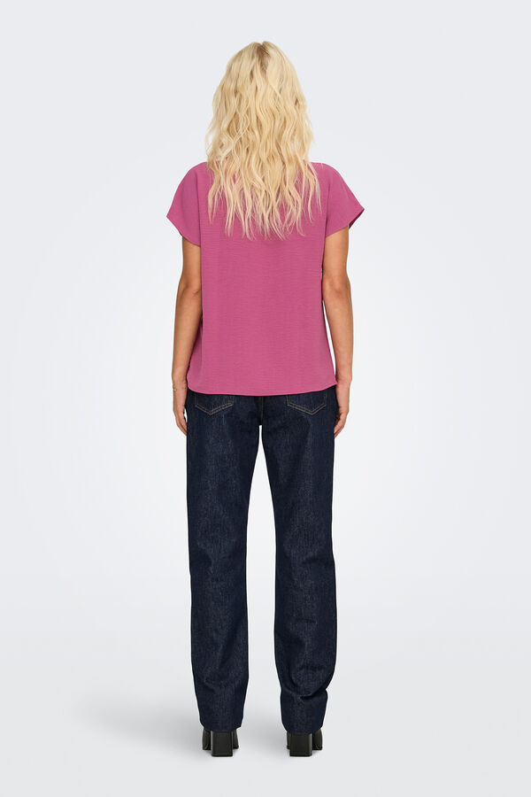 JDY Blusa de linho manga curta rosa