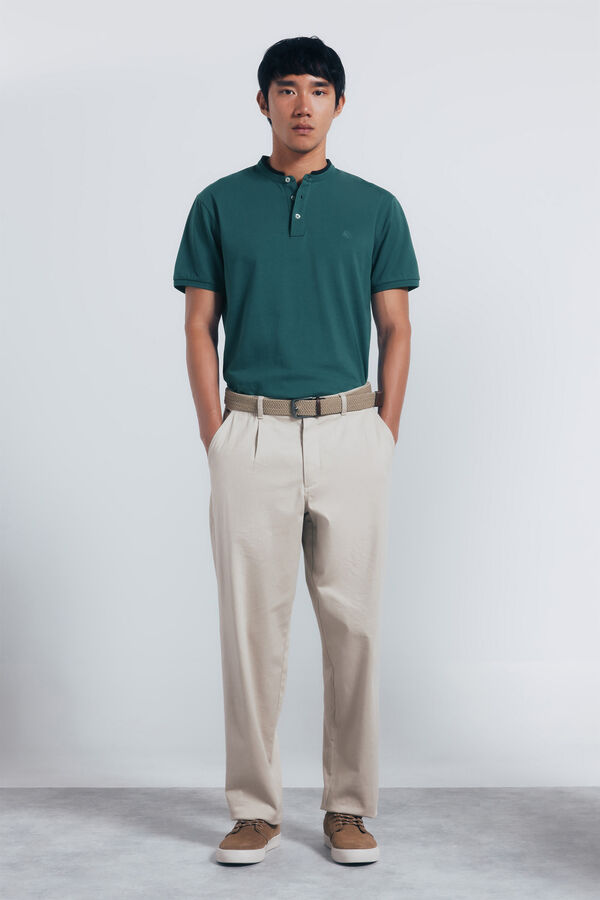 Springfield Slim fit mandarin collar piqué polo shirt green