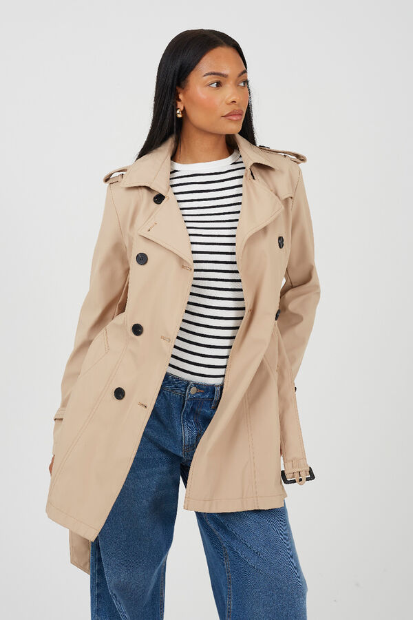 Brave Soul Trench coat with belt and buttons brown