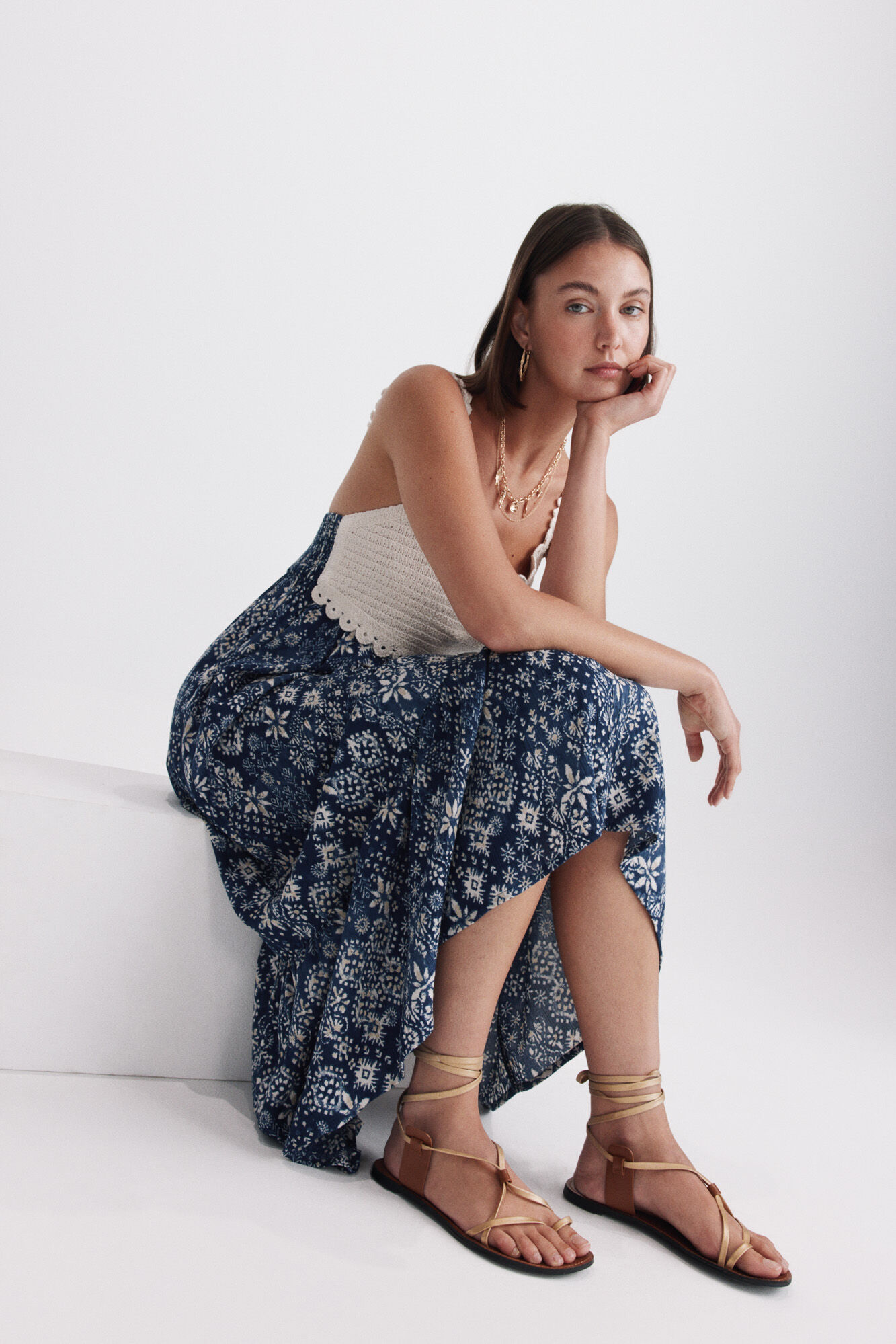 Springfield Printed crochet midi dress