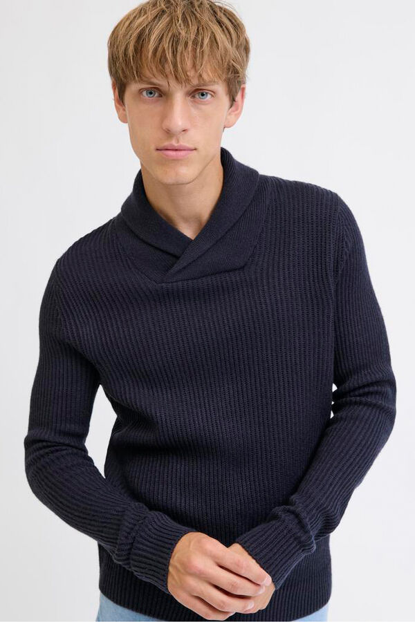 JJ REBEL Cross- neck jersey-knit jumper blue