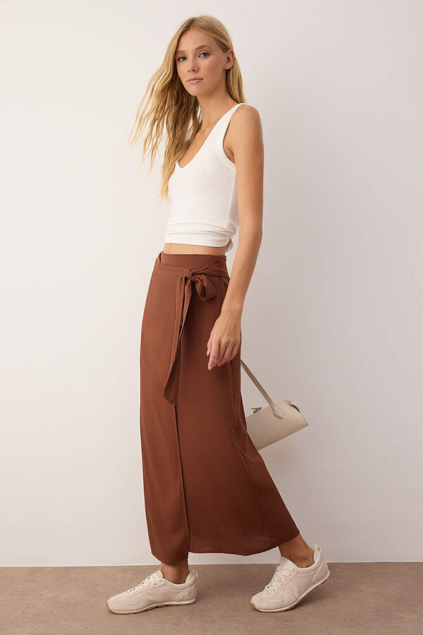 Trendyol Wrap long skirt with tie nude