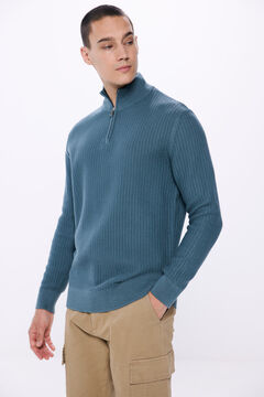 Springfield Strukturierter Pullover mit Reißverschluss aquamarine