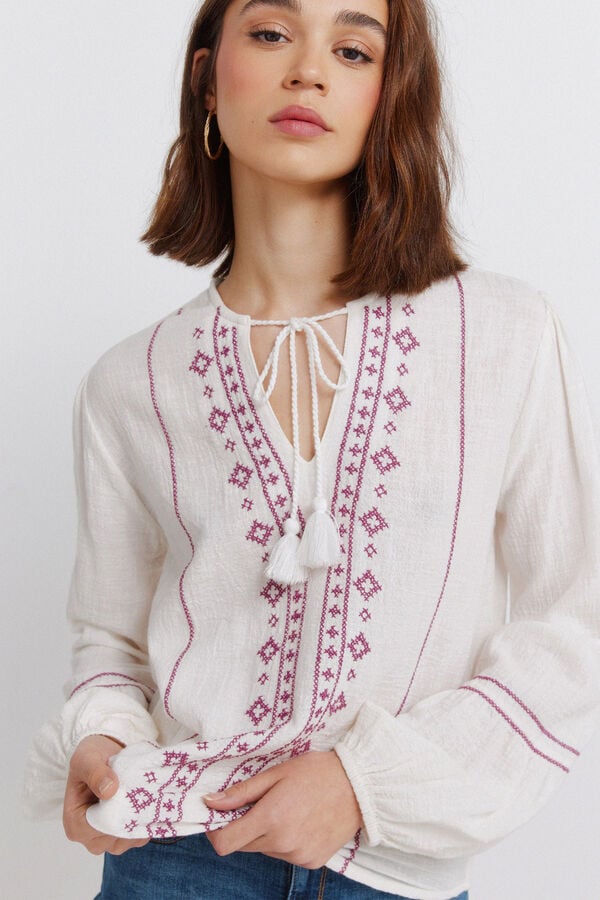 Springfield Long sleeve border print blouse printed