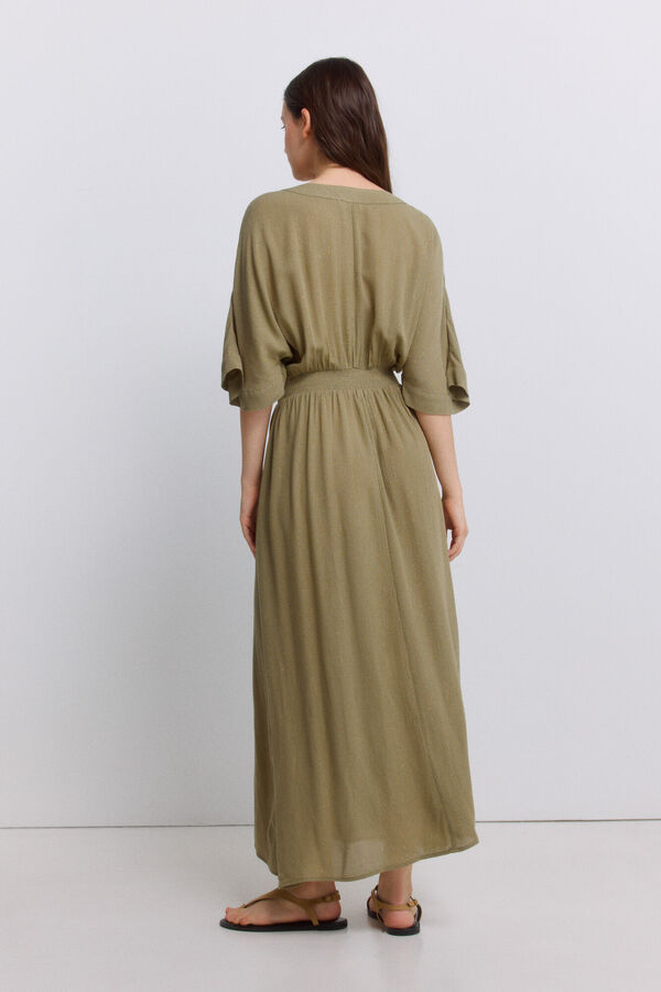 Springfield Embroidered bead midi dress beige