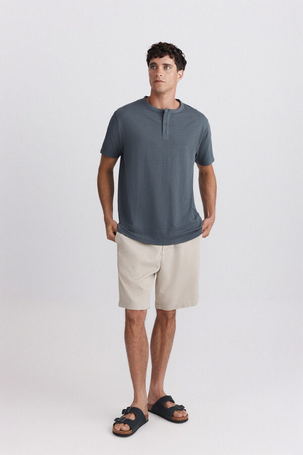 Springfield Piqu&eacute; texture Henley T-shirt blue