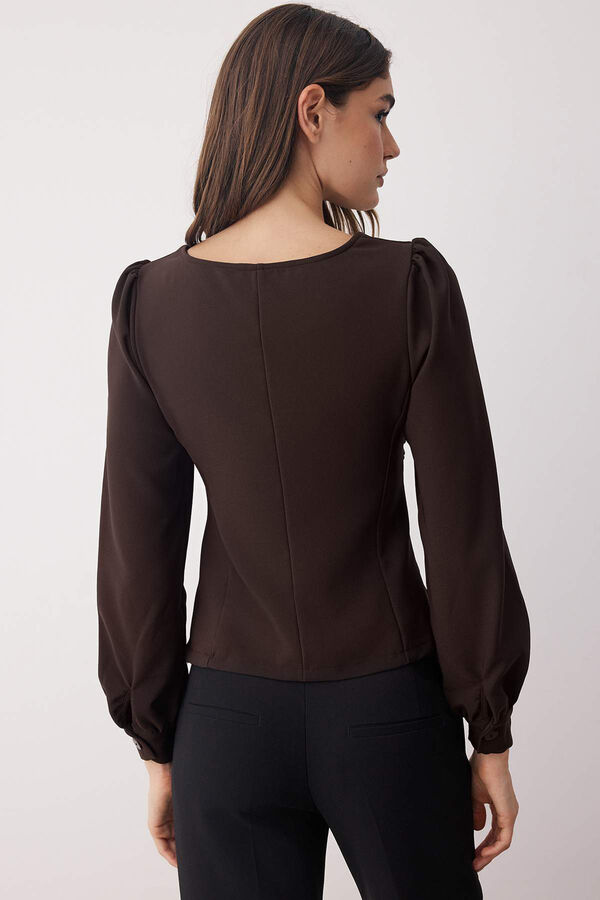 Trendyol Blusa manga larga fruncido tostado
