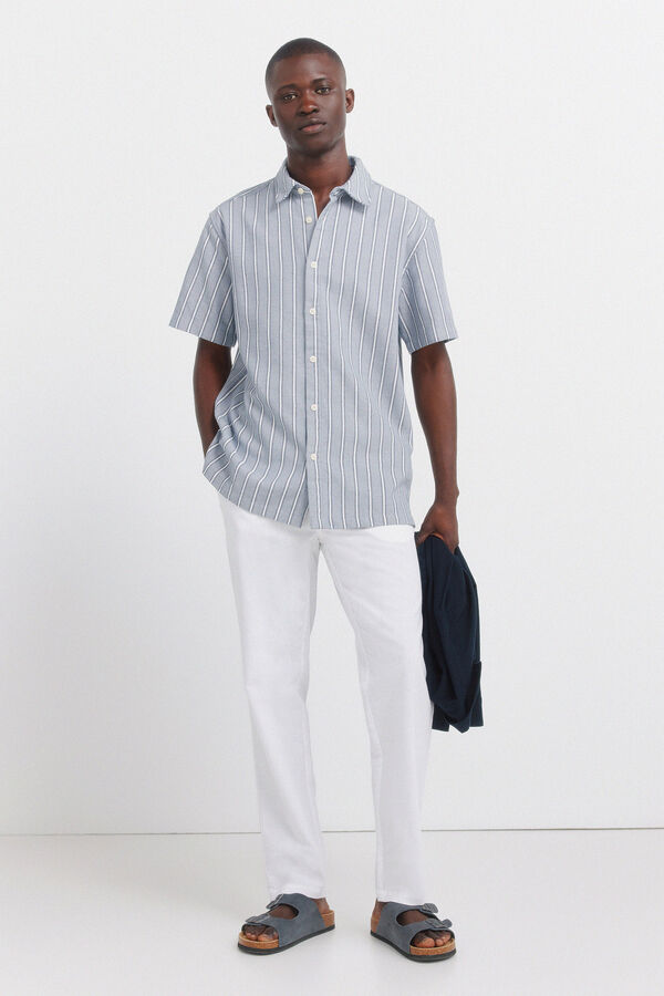 Springfield Striped rustic short sleeve shirt blue