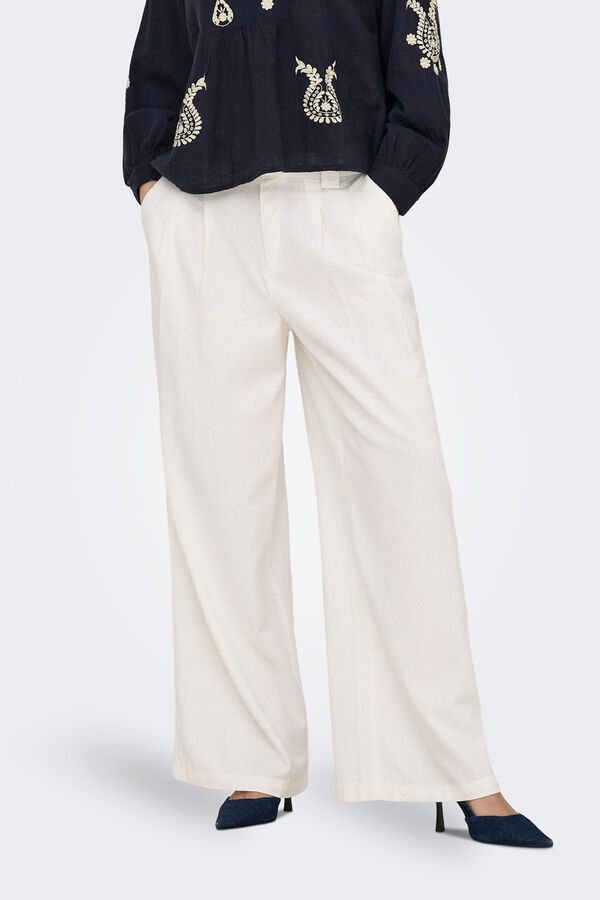 Only Pantal&oacute;n wide de lino blanco