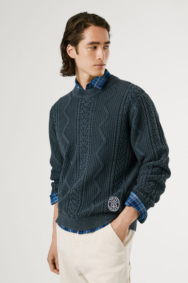 Pepe Jeans Round Neck Braided Sweater blue