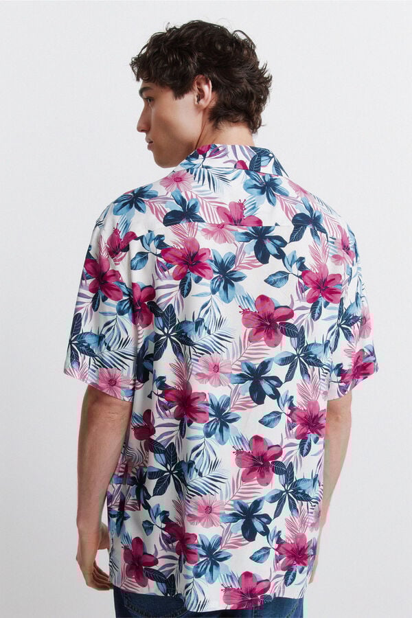 Springfield Printed viscose short sleeve shirt blue