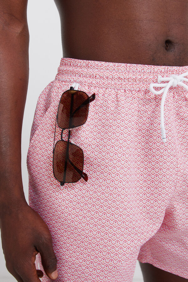 Springfield Geometric print zip pocket swimwear brown