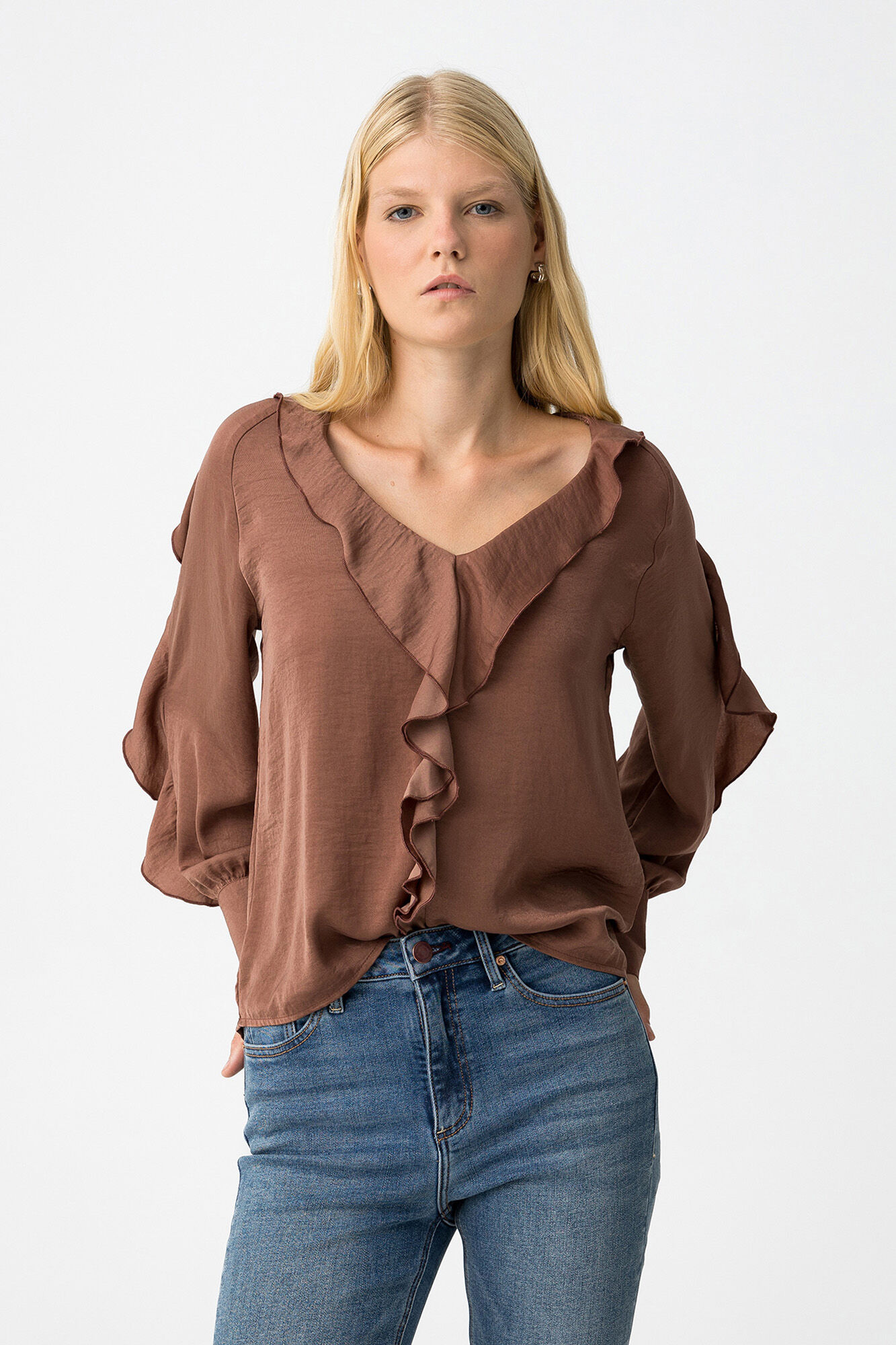 Tiffosi Blusa de cetim com babados