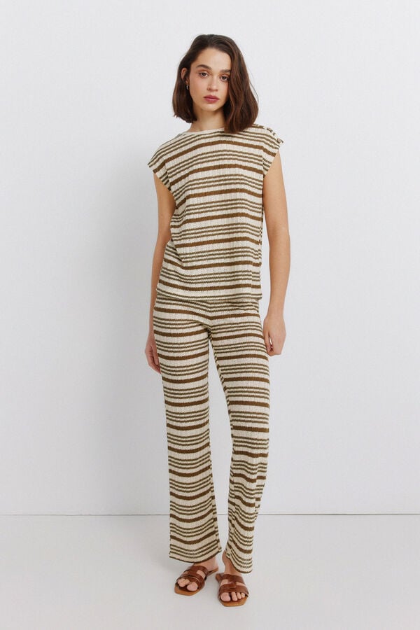 Springfield Striped jersey-knit T-shirt beige