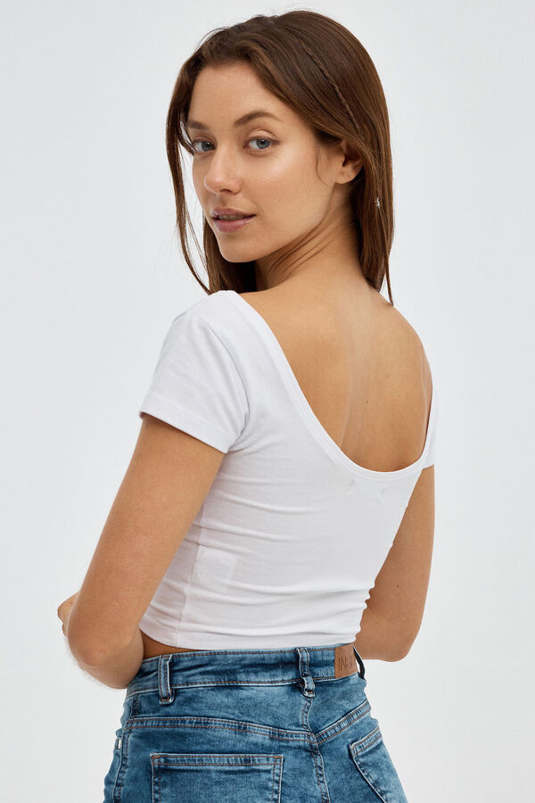 Springfield T-shirt Cropped Decote Costes branco